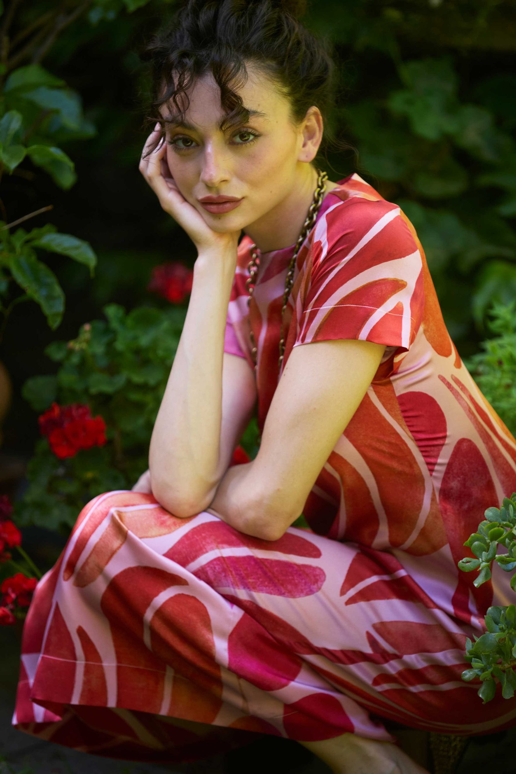 Matilda Midi Dress in Grande Foglia Red